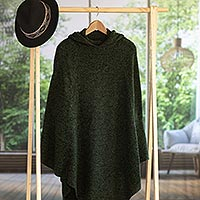 Knit Alpaca Blend Hooded Poncho in Moss from Peru,'Adventurous Style in Moss'