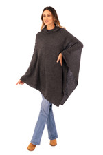 Alpaca blend hooded poncho, 'Adventurous Style in Slate' - Knit Alpaca Blend Hooded Poncho in Graphite from Peru