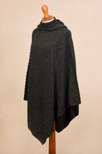 Alpaca blend hooded poncho, 'Adventurous Style in Slate' - Knit Alpaca Blend Hooded Poncho in Graphite from Peru