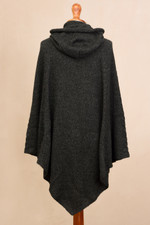 Alpaca blend hooded poncho, 'Adventurous Style in Slate' - Knit Alpaca Blend Hooded Poncho in Graphite from Peru