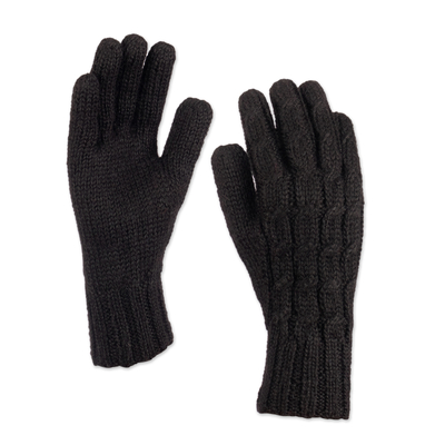 handschuhe aus 100 % Alpaka - 100 % Alpaka-Strickhandschuhe in Schwarz aus Peru