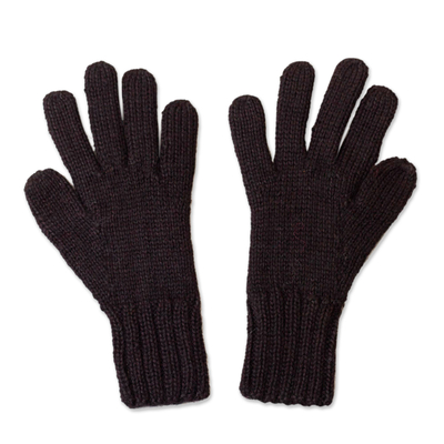 100% alpaca gloves, 'Winter Delight in Black' - 100% Alpaca Knit Gloves in Black from Peru