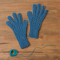 100% alpaca gloves, 'Winter Delight in Light Azure'