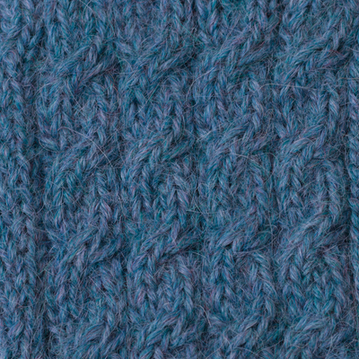 100% alpaca gloves, 'Winter Delight in Light Azure' - 100% Alpaca Knit Gloves in Light Azure from Peru