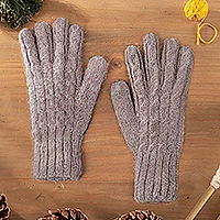 100% alpaca gloves, 'Pretty in Pink' - Cable Knit 100% Alpaca Gloves in Light Mauve from Peru