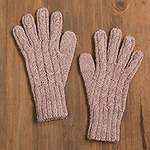 Cable Knit 100% Alpaca Gloves in Light Mauve from Peru, 'Pretty in Pink Gloves '