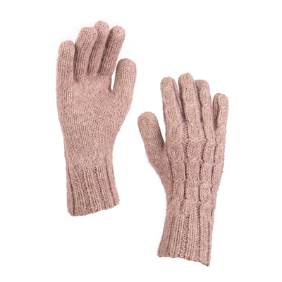 Cable Knit 100% Alpaca Gloves in Light Mauve from Peru