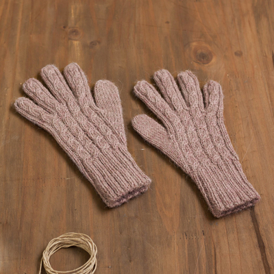 100% alpaca gloves, 'Pretty in Pink' - Cable Knit 100% Alpaca Gloves in Light Mauve from Peru