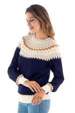 100% alpaca pullover, 'Apres-ski' - Midnight and Antique White 100% Alpaca Pullover from Peru
