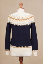 100% alpaca pullover, 'Apres-ski' - Midnight and Antique White 100% Alpaca Pullover from Peru