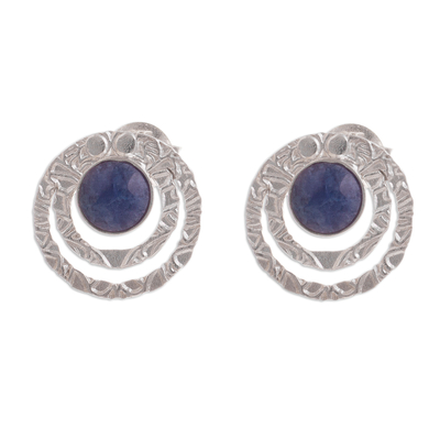Sodalite and Sterling Silver Button Earrings from Peru