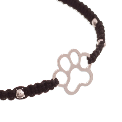 Sterling silver pendant bracelet, 'Doggy Print in Black' - Sterling Silver Paw Print Pendant Bracelet in Black