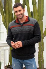 Men's 100% alpaca pullover, 'Winter Traveler' - Men's Grey 100% Alpaca Pullover from Peru