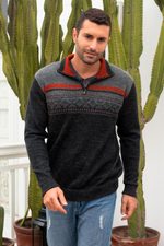 Men's 100% alpaca pullover, 'Winter Traveler' - Men's Grey 100% Alpaca Pullover from Peru