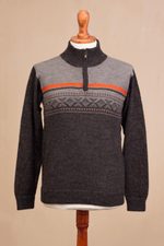 Men's 100% alpaca pullover, 'Winter Traveler' - Men's Grey 100% Alpaca Pullover from Peru