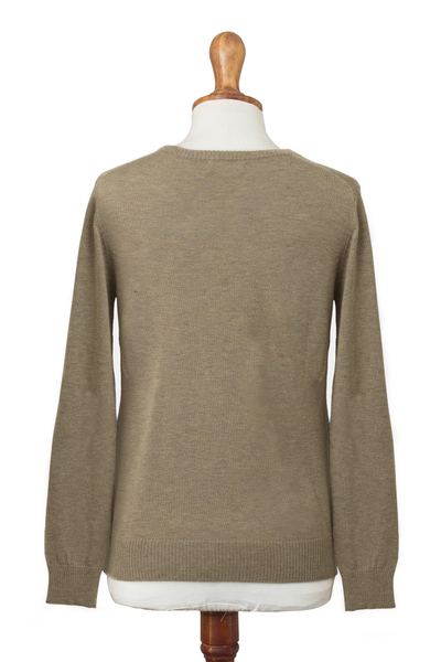 Cotton blend pullover, 'Khaki Charm' - Knit Cotton Blend Pullover in Khaki from Peru