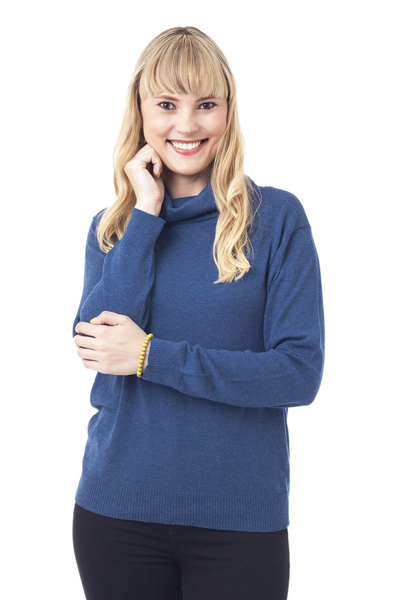 Knit Cotton Blend Pullover in Solid Royal Blue from Peru