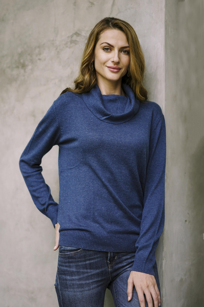 Pullover aus Baumwollmischung - Gestrickter Pullover aus Baumwollmischung in einfarbigem Königsblau aus Peru