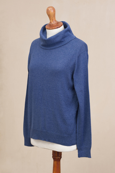 Pullover aus Baumwollmischung - Gestrickter Pullover aus Baumwollmischung in einfarbigem Königsblau aus Peru
