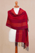 Alpaca blend shawl, 'Red Passion' - Alpaca Blend Fringed Shawl with Red Stripes from Peru (image 2) thumbail