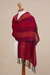 Alpaca blend shawl, 'Red Passion' - Alpaca Blend Fringed Shawl with Red Stripes from Peru (image 2b) thumbail