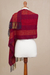Alpaca blend shawl, 'Red Passion' - Alpaca Blend Fringed Shawl with Red Stripes from Peru (image 2c) thumbail