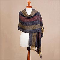 Alpaca blend shawl, 'colours of Winter' - Striped Alpaca Blend Fringed Shawl from Peru
