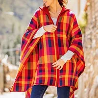 Superfine Alpaca Wool Hooded Alpaca Poncho for Women Cloak Cape Coat Ruana Ultra Soft