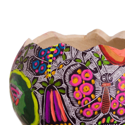 Dekoratives Kürbisglas - Dekoratives Kürbisglas mit Blumen- und Schmetterlingsmotiv aus Peru