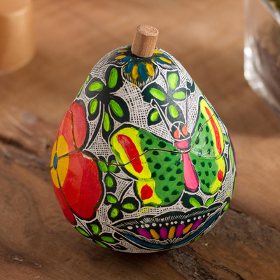Gourd decorative jar, 'Vibrant Butterflies' - Butterfly Motif Gourd Decorative Jar from Peru