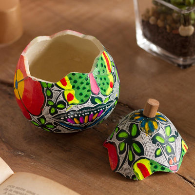 Gourd decorative jar, 'Vibrant Butterflies' - Butterfly Motif Gourd Decorative Jar from Peru