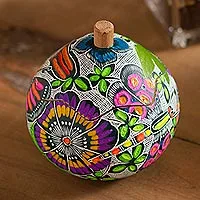 Gourd decorative jar, 'Multicoloured Paradise' - colourful Gourd Decorative Jar from Peru