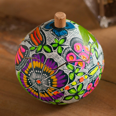 Gourd decorative jar, 'Multicolored Paradise' - Colorful Gourd Decorative Jar from Peru