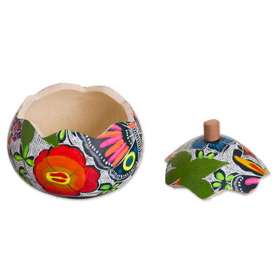 Gourd decorative jar, 'Multicoloured Paradise' - colourful Gourd Decorative Jar from Peru