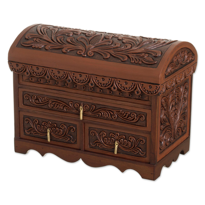 Forest Pattern Leather and Cedarwood Jewelry Chest