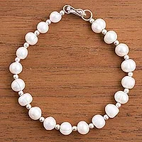 Cultured pearl beaded bracelet, 'Shimmering Peru' - Cultured Pearl and Sterling Silver Beaded Bracelet