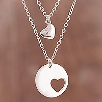 Sterling silver pendant necklace, Complementary Hearts