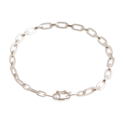 Sterling silver link bracelet, 'Minimalist Flair' - High-Polish Sterling Silver Link Bracelet from Peru