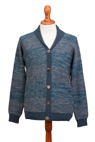 Men's 100% alpaca cardigan, 'Andean Spruce' - Men's Andean Alpaca Cardigan Sweater