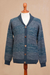 Men's 100% alpaca cardigan, 'Andean Spruce' - Men's Andean Alpaca Cardigan Sweater (image 2f) thumbail