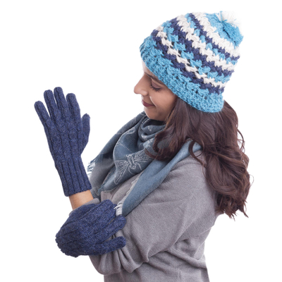 100% Alpaca Gloves in Indigo from Peru