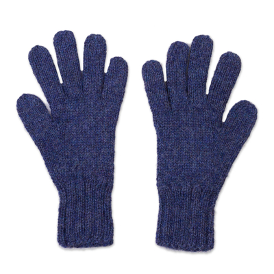 100% alpaca gloves, 'Winter Delight in Indigo' - 100% Alpaca Gloves in Indigo from Peru