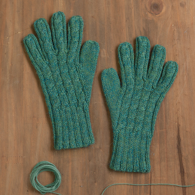 100% alpaca gloves, Winter Delight in Jade