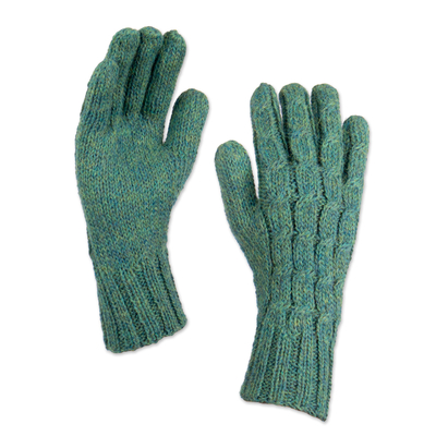 100% Alpaca Gloves in Jade from Peru