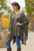 Cotton blend poncho, 'Olive Mountain' - Woven Cotton Blend Poncho in Olive Green from Peru (image 2b) thumbail