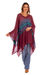 Cotton blend poncho, 'Andean Charm' - Cotton Blend Poncho in Cerise and Blue from Peru (image 2b) thumbail