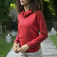 Cotton blend pullover, 'Red Versatility' - Knit Cotton Blend Pullover in Solid Red from Peru