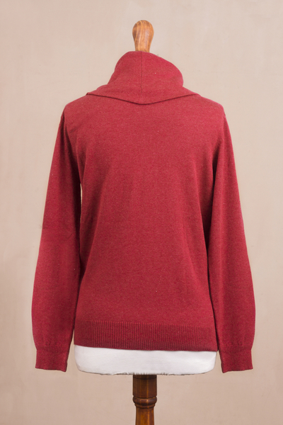 Cotton blend pullover, 'Red Versatility' - Knit Cotton Blend Pullover in Solid Red from Peru