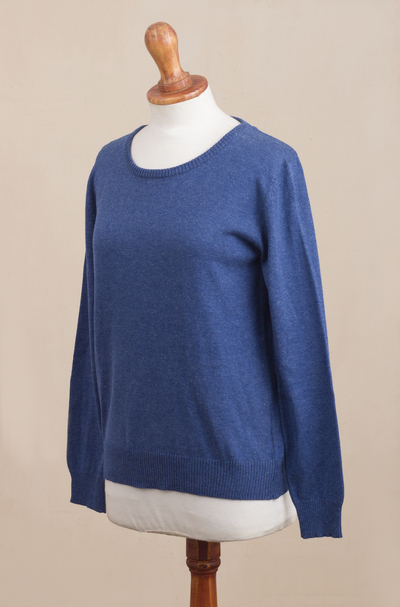Knit Cotton Blend Pullover in Royal Blue from Peru - Warm Valley in ...