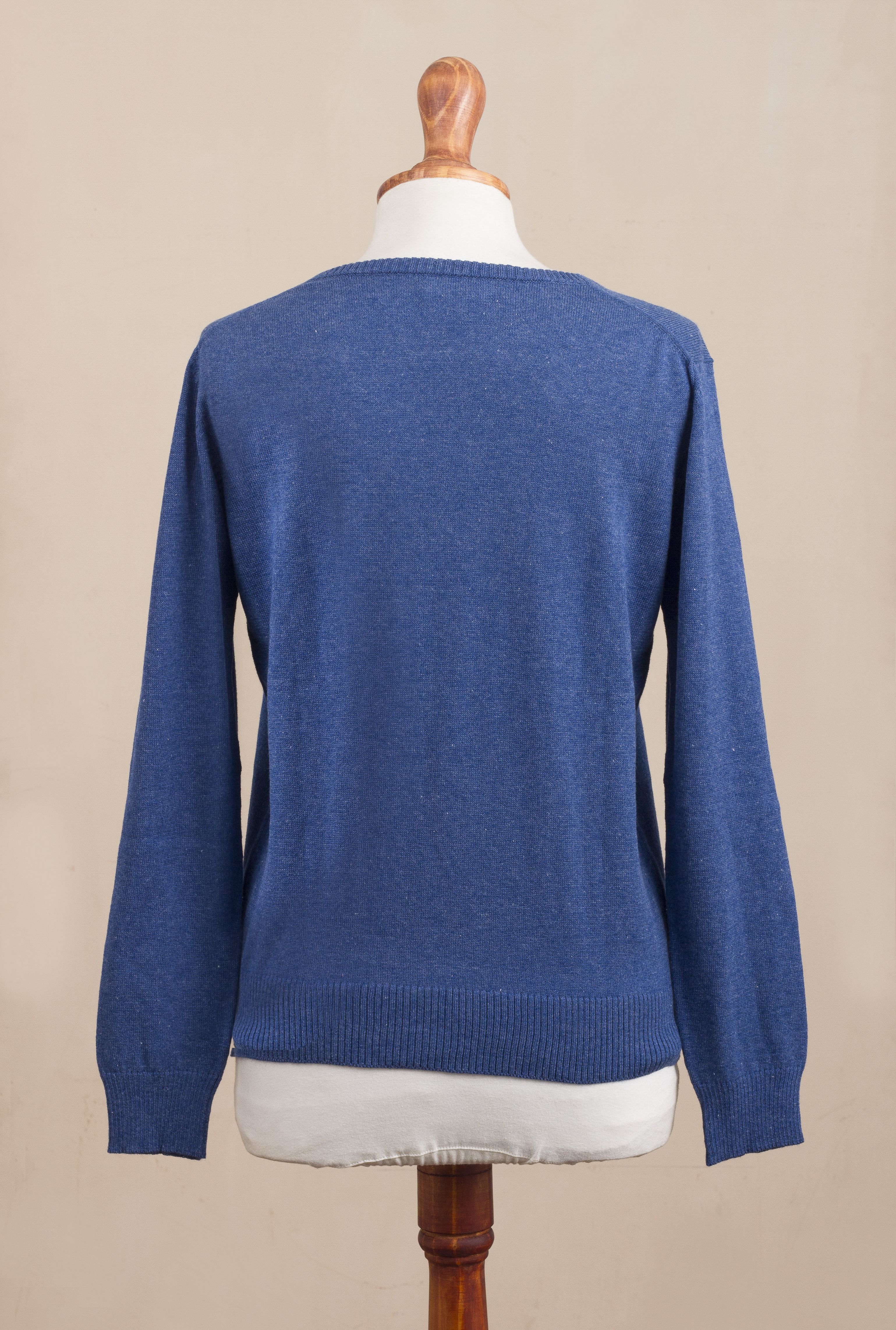 Cotton blend pullover, 'Warm Valley in Royal Blue' - Knit Cotton Blend Pullover in Royal Blue from Peru (image 2e) thumbail